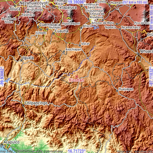 Topographic map of Xicotlán