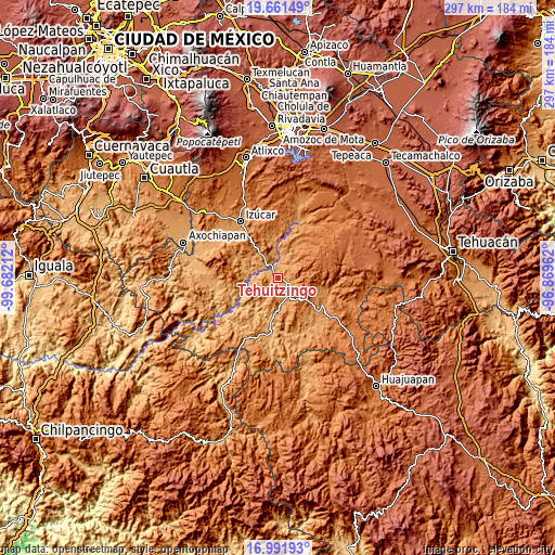 Topographic map of Tehuitzingo