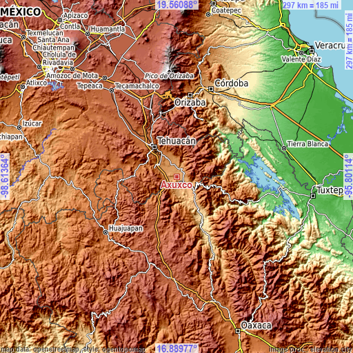 Topographic map of Axuxco