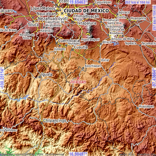 Topographic map of Jolalpan