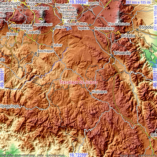 Topographic map of Texcalapa de Juárez