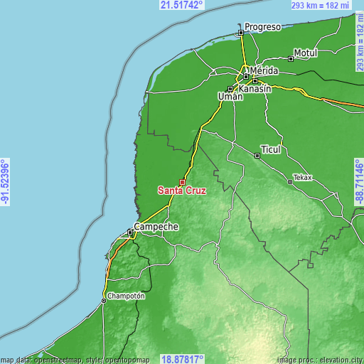 Topographic map of Santa Cruz