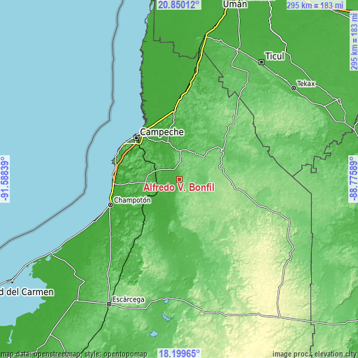 Topographic map of Alfredo V. Bonfil