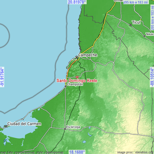 Topographic map of Santo Domingo Kesté