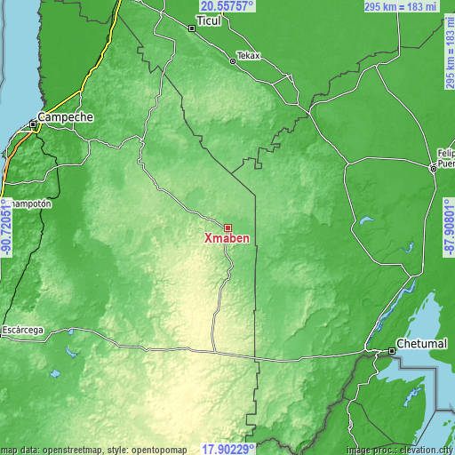 Topographic map of Xmabén