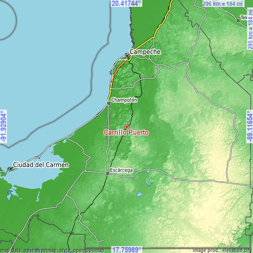 Topographic map of Carrillo Puerto