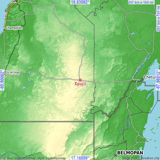 Topographic map of Xpujil