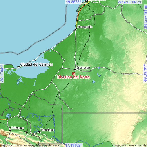 Topographic map of División del Norte