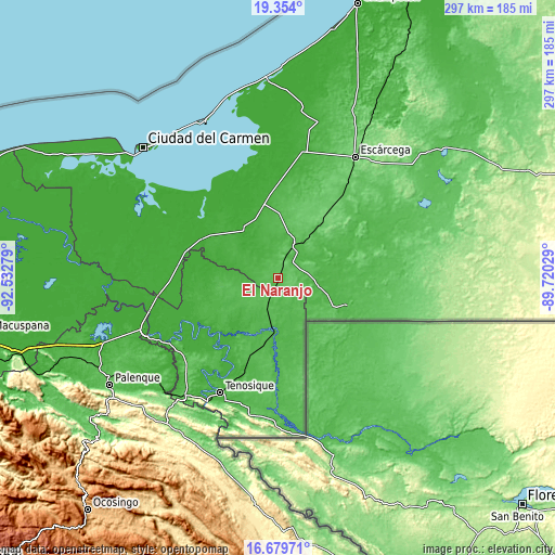 Topographic map of El Naranjo