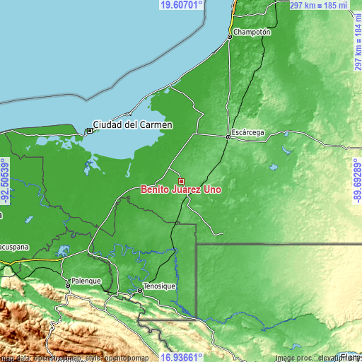 Topographic map of Benito Juárez Uno
