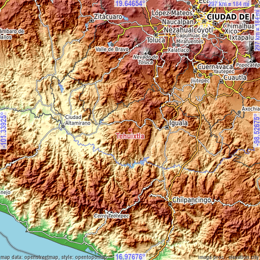 Topographic map of Tehuixtla