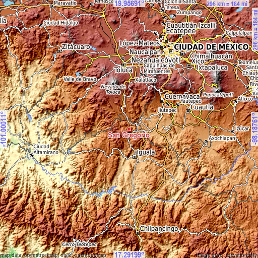 Topographic map of San Gregorio