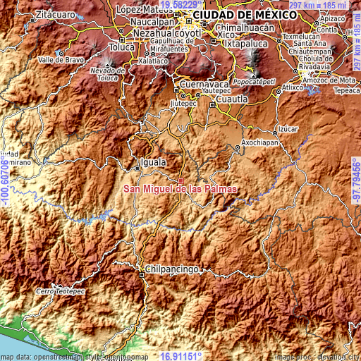 Topographic map of San Miguel de las Palmas