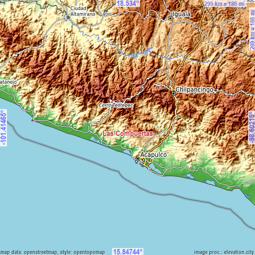 Topographic map of Las Compuertas