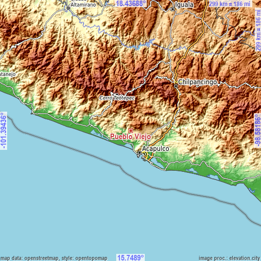 Topographic map of Pueblo Viejo