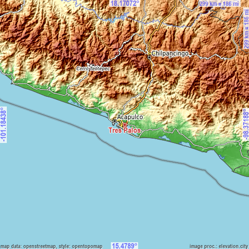 Topographic map of Tres Palos