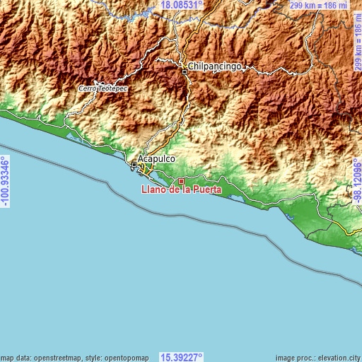 Topographic map of Llano de la Puerta