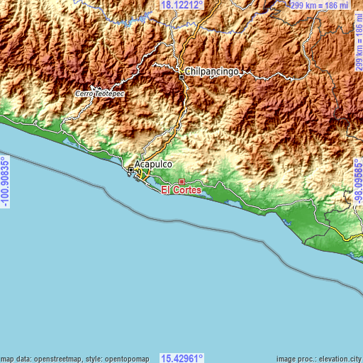 Topographic map of El Cortés