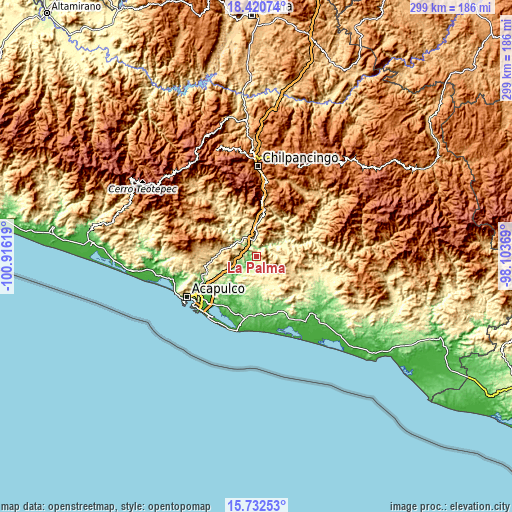 Topographic map of La Palma