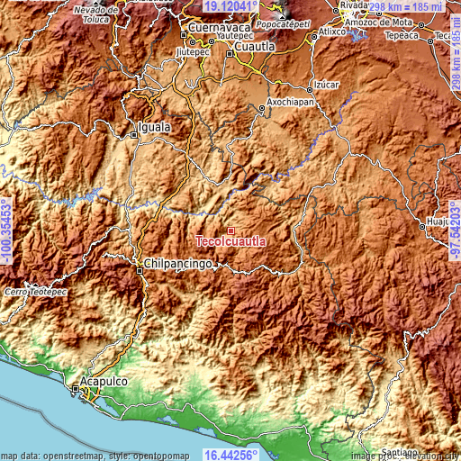 Topographic map of Tecolcuautla