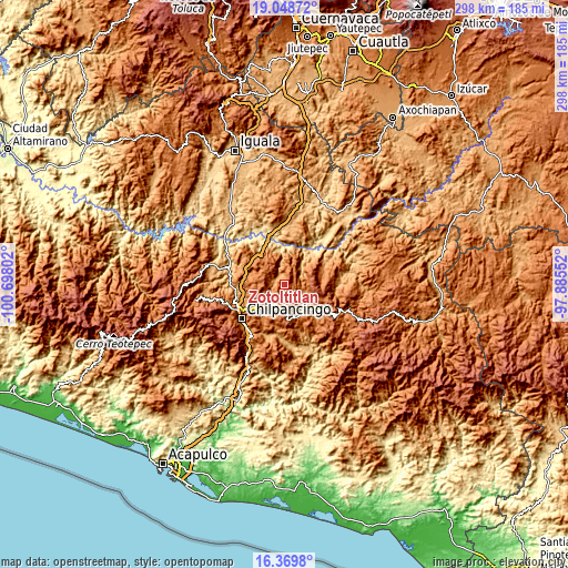 Topographic map of Zotoltitlán