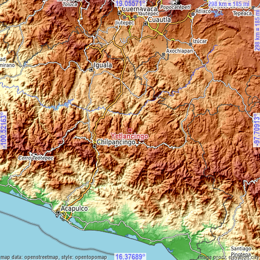 Topographic map of Yetlancingo