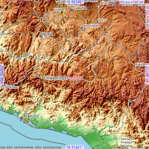 Topographic map of Pochutla