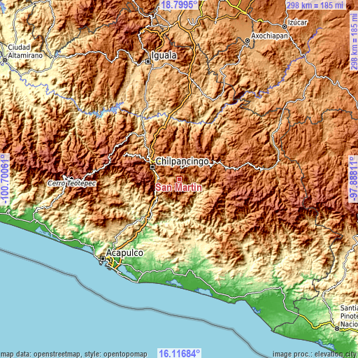 Topographic map of San Martín