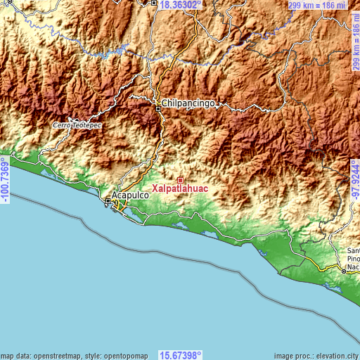 Topographic map of Xalpatláhuac