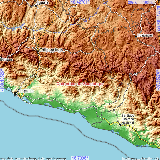 Topographic map of Colombia de Guadalupe