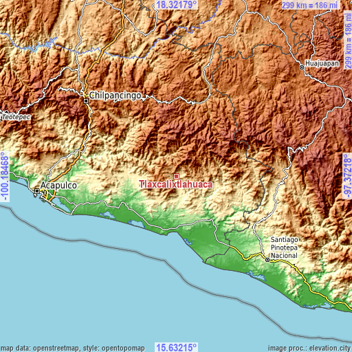 Topographic map of Tlaxcalixtlahuaca