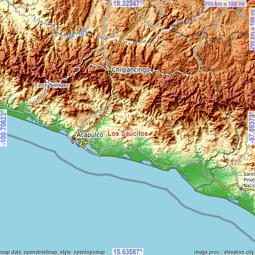 Topographic map of Los Saucitos