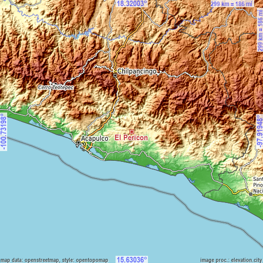 Topographic map of El Pericón