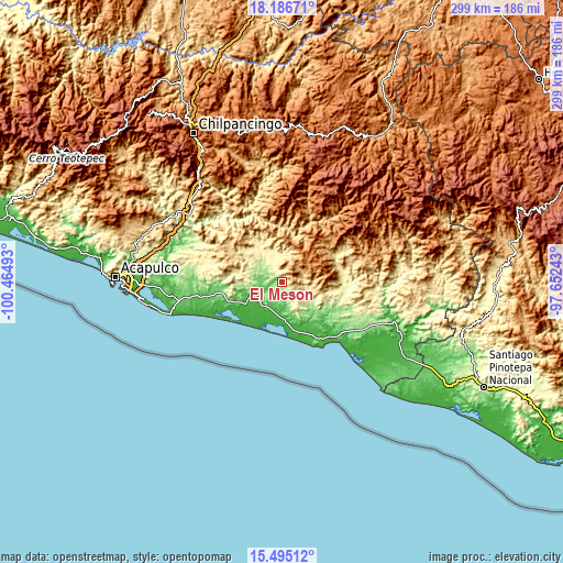 Topographic map of El Mesón