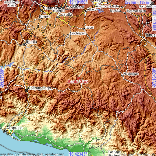 Topographic map of Santa Cruz