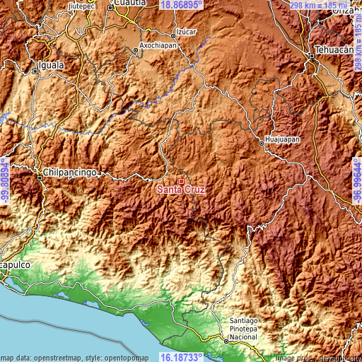 Topographic map of Santa Cruz