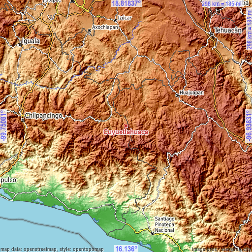 Topographic map of Cuyuxtlahuaca