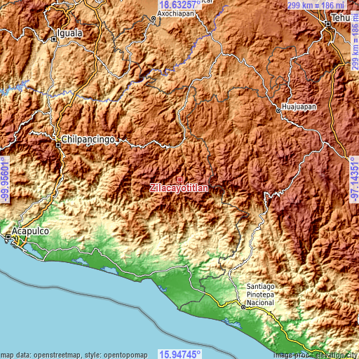 Topographic map of Zilacayotitlán