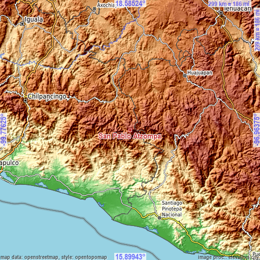 Topographic map of San Pablo Atzompa