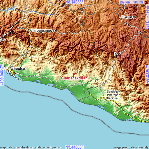 Topographic map of Cuanacaxtitlán