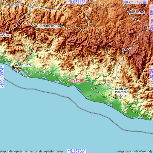 Topographic map of Zoyatlán