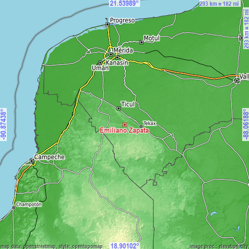 Topographic map of Emiliano Zapata