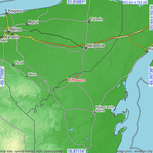 Topographic map of Tihosuco