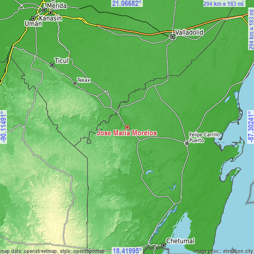 Topographic map of José María Morelos