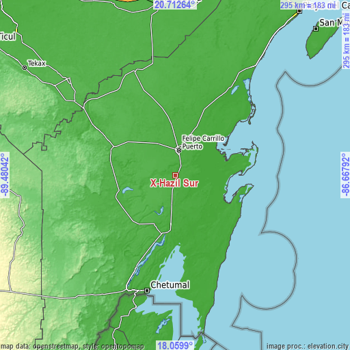 Topographic map of X-Hazil Sur