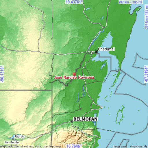 Topographic map of Jose Narciso Rovirosa