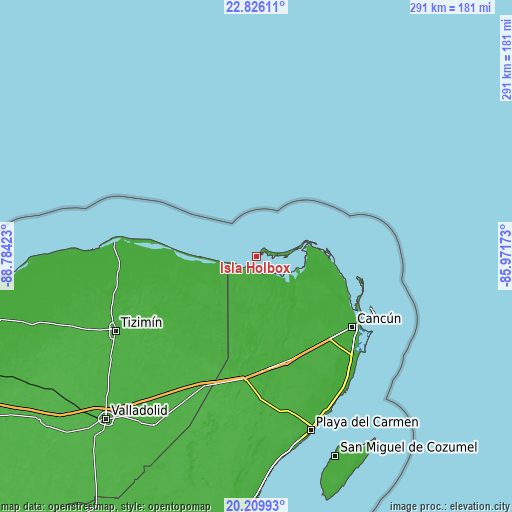 Topographic map of Isla Holbox