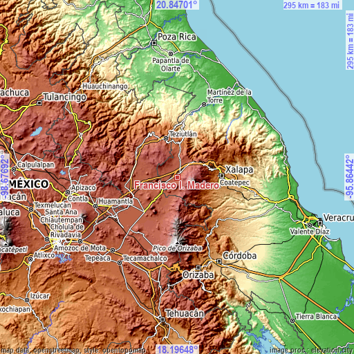 Topographic map of Francisco I. Madero