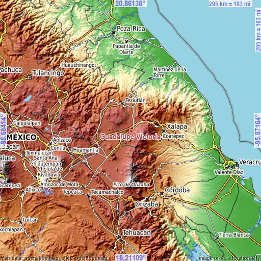 Topographic map of Guadalupe Victoria