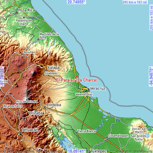 Topographic map of El Paraíso (La Charca)